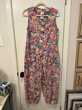 Vintage Laura Ashley Cotton Jumpsuit Romper Floral Sz Medium Made in UK 80s